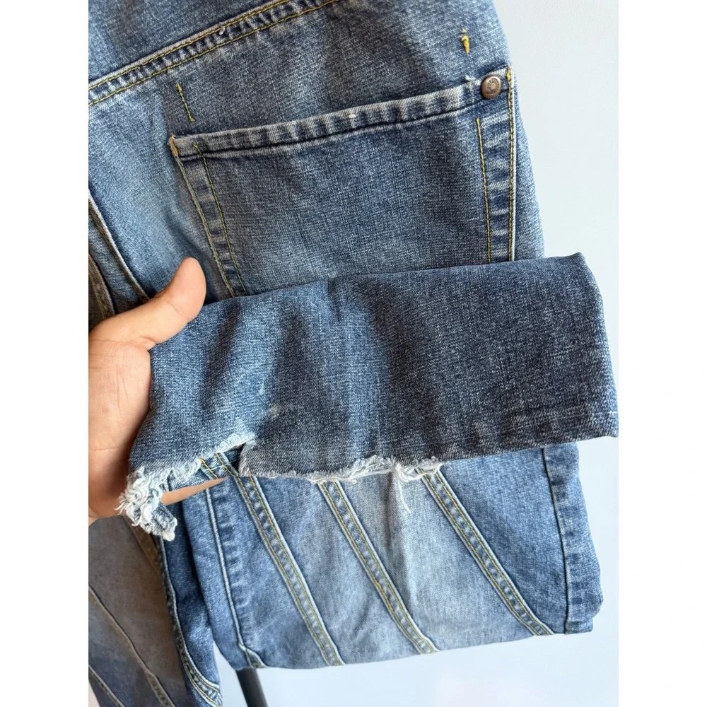 VNTG AKADEMICS Men's Stripped Denim Jeans Wide Leg Cargo Skating Baggy Y2K 32x28
